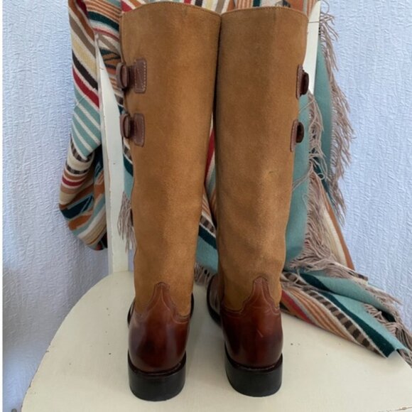Lucchese Paige Riding Buckle Tan Leather Tall Boots 8.5 B M8500 - Picture 4 of 11